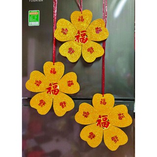 SIZE 25CM:COMBO 3 HOA MAI 3D, HOA ĐÀO NGŨ PHÚC LÂM MÔN BẰNG XỐP KIM TUYẾN