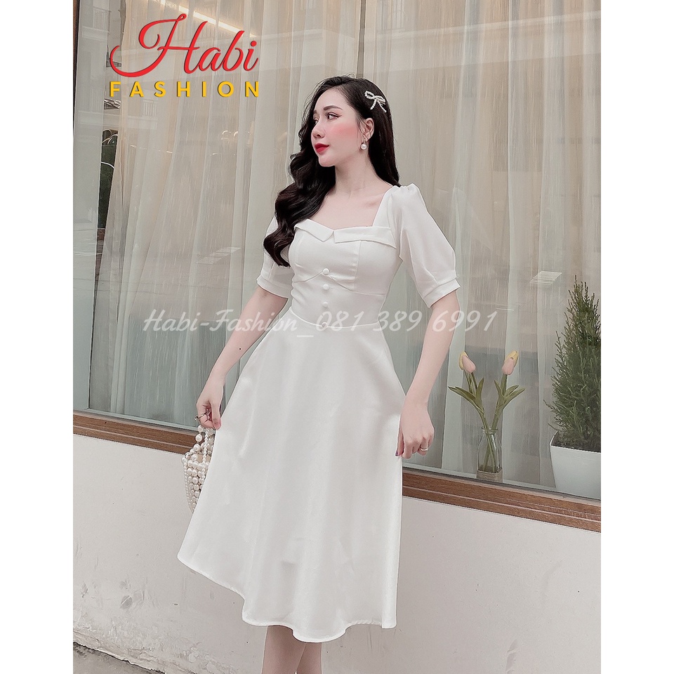 (NEW) Váy dự tiệc hàng thiết kế giá rẻ nhât, Đầm xòe viền ngực cổ vuông cúc bọc sang chảnh tôn dáng | BigBuy360 - bigbuy360.vn