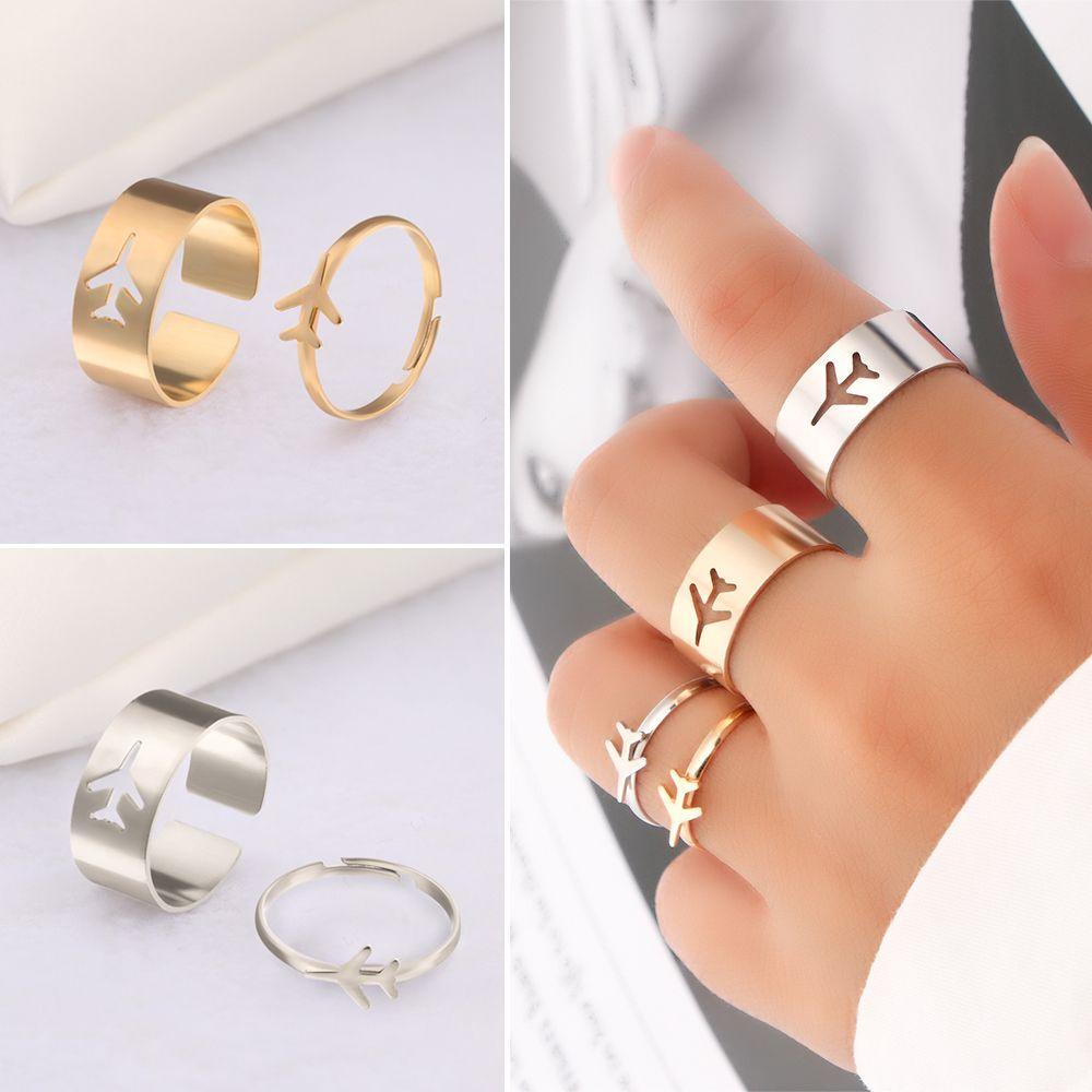 ROWANS 2pcs Matching Ring Jewelry Open Statement Adjustable Ring Wedding Jewelry Open Statement Couple Ring