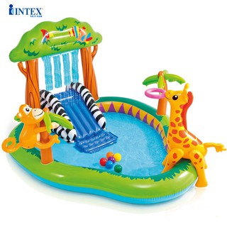 Bể bơi phao cầu trượt vườn bách thú có vòi phun mưa 216x188x125 cm INTEX 57155