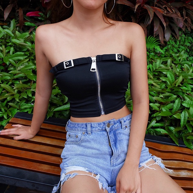 [ảnh thật Áo Croptop Quây Khoá Ngực Style Ulzzang