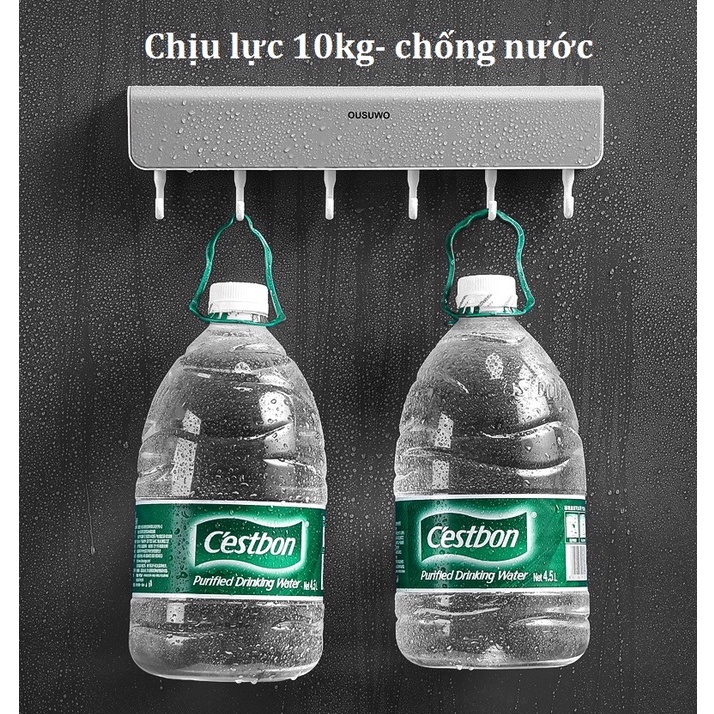 Thanh móc treo đồ 6 móc Ousuwo treo đồ đa năng lắp đặt dính tường