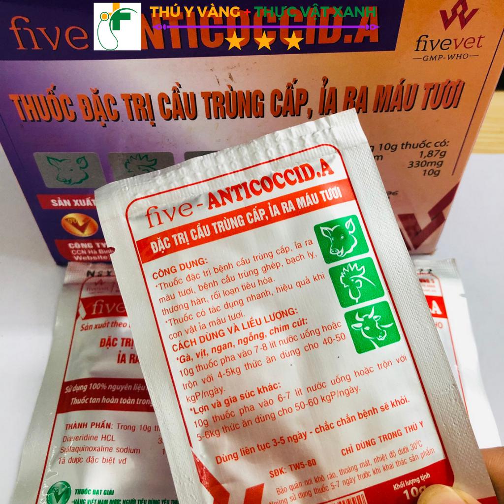Five-anticoccid.a  Cầu trùng, phân máu tươi trên gia súc gia cầm hiệu quả cao Gói 10gr
