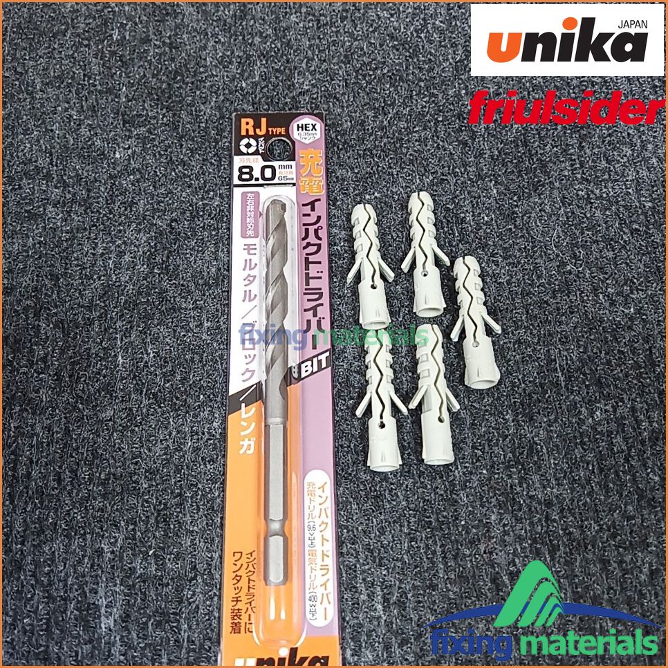 Mũi khoan lục giác UNIKA mã RJ 6-8-10: Mua 1 mũi tặng kèm 5 con tắc kê nhựa FRIULSIDER TU tương ứng
