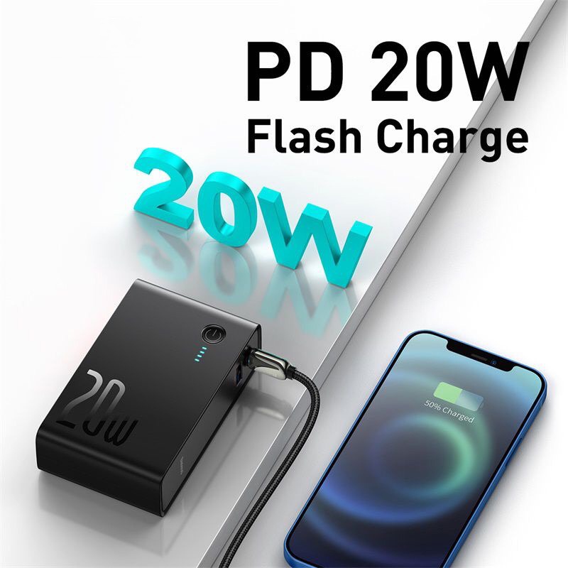 Củ sạc kiêm pin dự phòng baseus 10000mAh sạc nhanh 20w có 2 cổng USB và Type-C