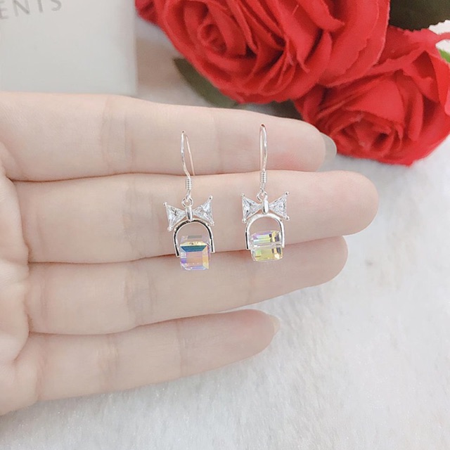 Bông tai đá pha lê chuẩn bạc ta