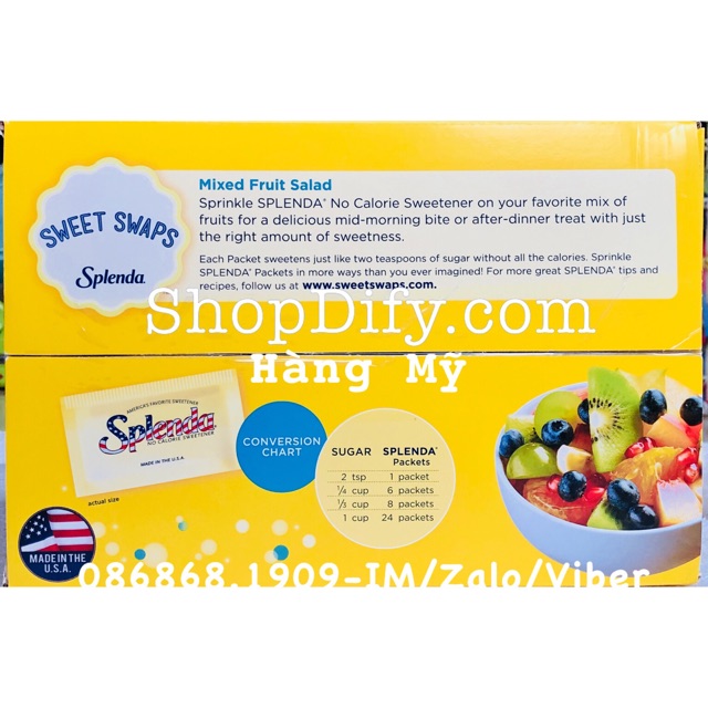Đường SPLENDA Zero Calorie Granulated Sweetener của Mỹ cho người ăn kiêng, bệnh tiểu đường, DAS, Sugar Alternative