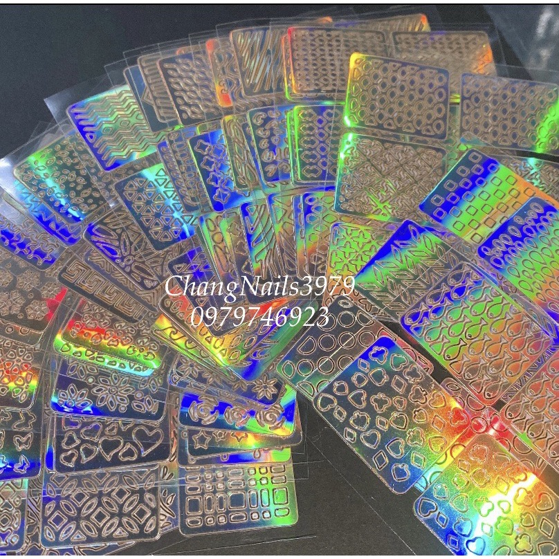 Miếng dán hỗ trợ vẽ móng, Khuôn in vẽ móng, hình dán vẽ móng (set 24 tấm)