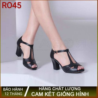 Giày cao gót nữ đẹp đế vuông 5p hàng hiệu rosata màu đen ro45
