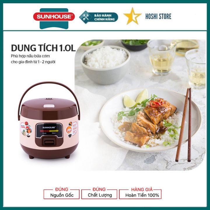 {SALE SỐC + TẶNG QUÀ 0 ĐỒNG} Nồi cơm điện 1.0 lít Sunhouse SHD8208 màu cafe, quai xách chống bỏng