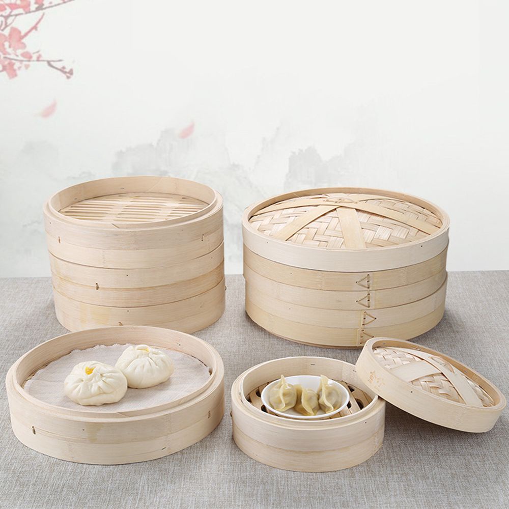 Xửng hấp bánh bao bằng tre chống bỏng có tay cầm tiện dụng