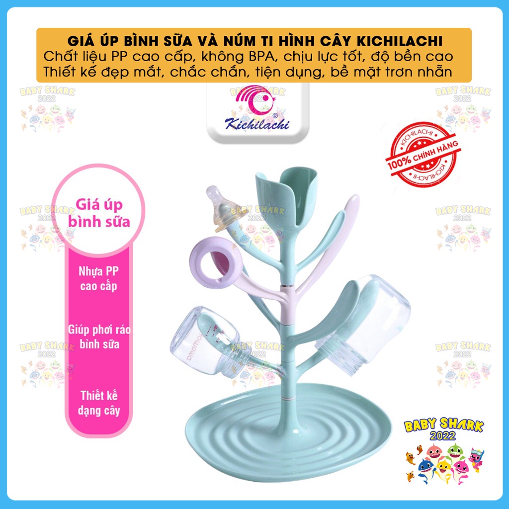 Khay úp bình, giá úp bình sữa và núm ti hình cây Kichilachi bền đẹp, tiện lợi