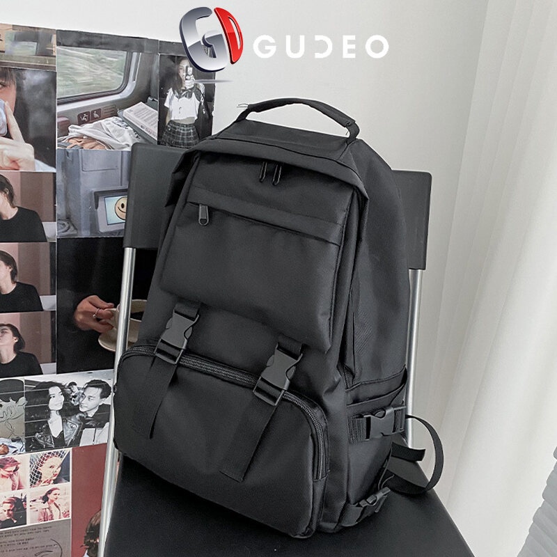 Balo Nam Nữ Đi Học Vải Đen ULZZANG Thời Trang Hàn Quốc Cặp Sách Học Sinh Nhiêu Ngăn Chống Nước GUDEO