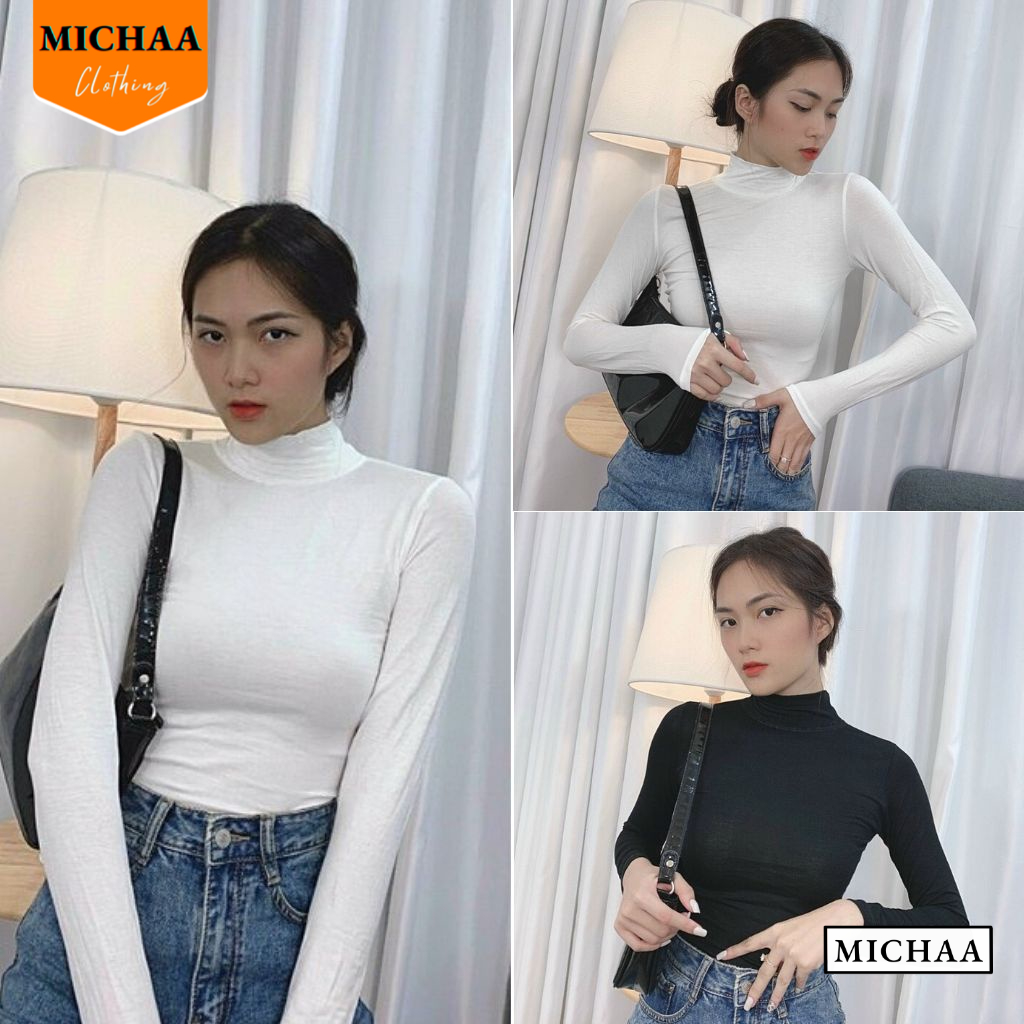 Áo Thun CỔ LỌ DÁNG DÀI Tay, Áo Thun TD Basic Chất Thun Gân Thời Trang - MICHAA CR55
