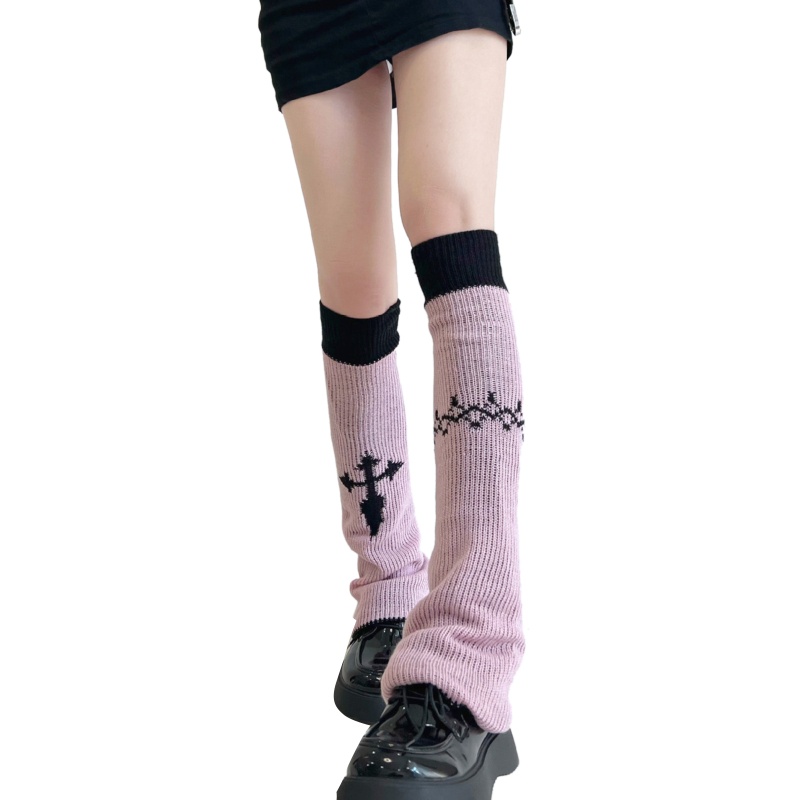 Xixi Vỏ Bọc Chân Dệt Kim In Chữ Thập Phong Cách Gothic Thời Trang Mùa Thu Cho Nữ
