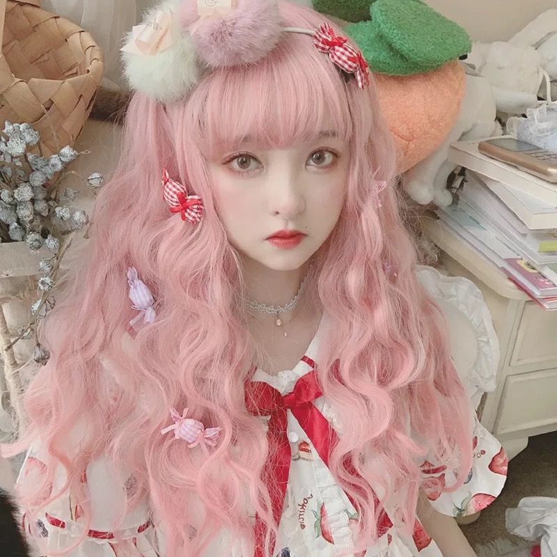 ♪ Wig cover female hoàn hảo đầu tóc dài dài dài đầu dài dài tóc xoăn tóc Lolita bans Cosplay full head ♪