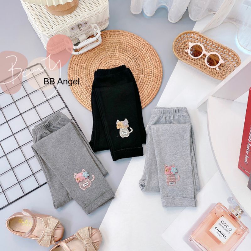 ✔️21-33kg✔️ quần cotton len dày ấm cho bé gái đại gập gấu đính mèo