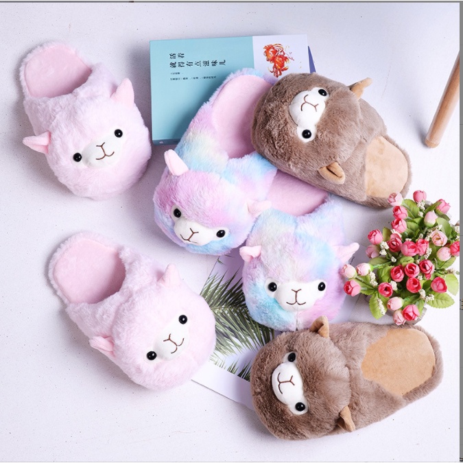 Dép bông đi trong nhà hình chú cừu siêu cute Dép lông mang văn phòng giữ ấm chân siêu xinh