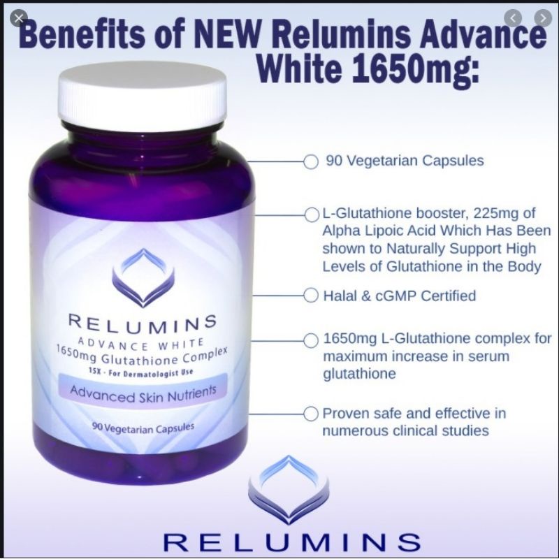 Relumins Advance White 1650mg Glutathione Viên Uống Trắng Da 90v