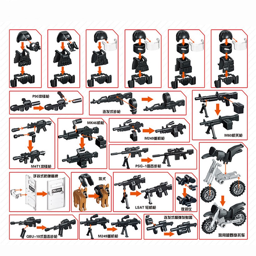 Bộ 6 mô hình lắp ghép phong cách quân đội mini cho bé