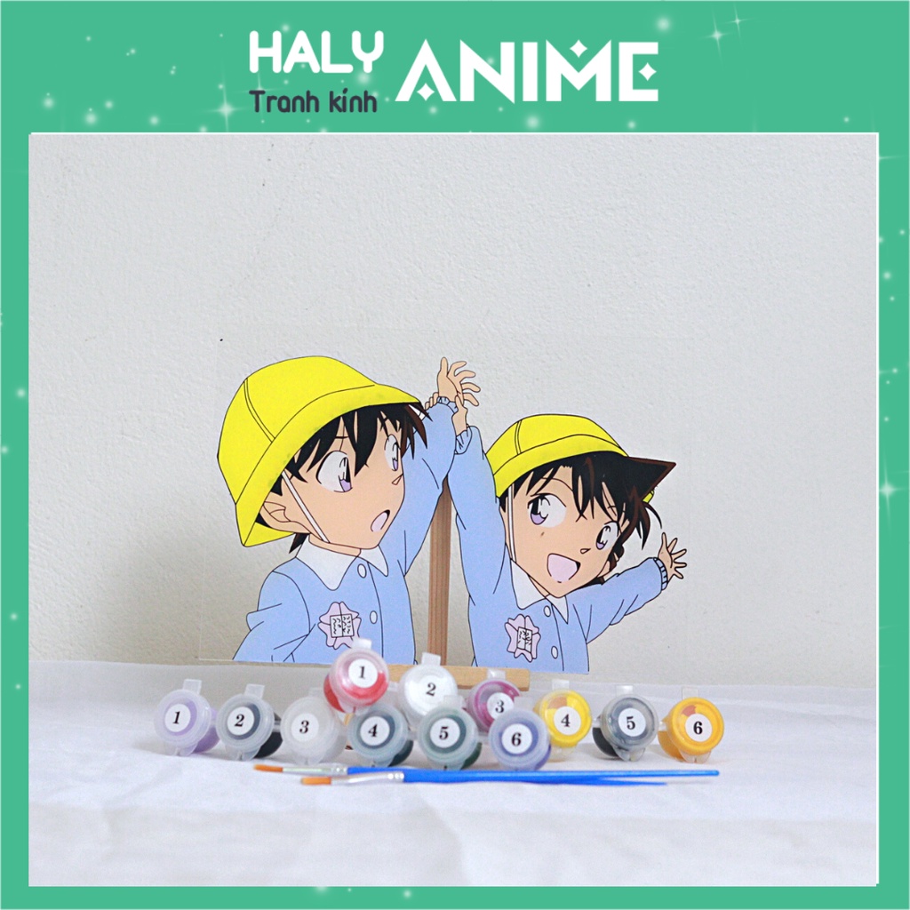 Tranh kính anime Shinichi Ran, theo yêu cầu, glass painting kit dễ thương, màu acrylic 3D khó phai.