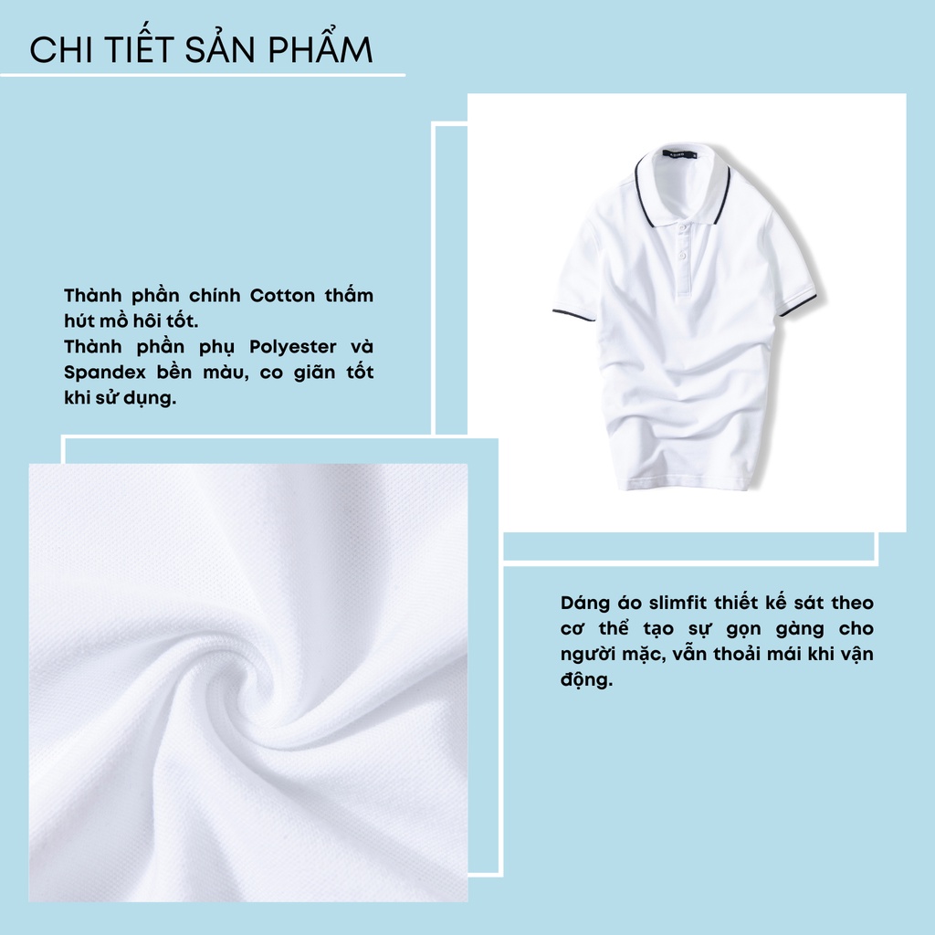 Áo polo nam ADINO màu trắng phối viền vải cotton co giãn dáng công sở slimfit trẻ trung AP71