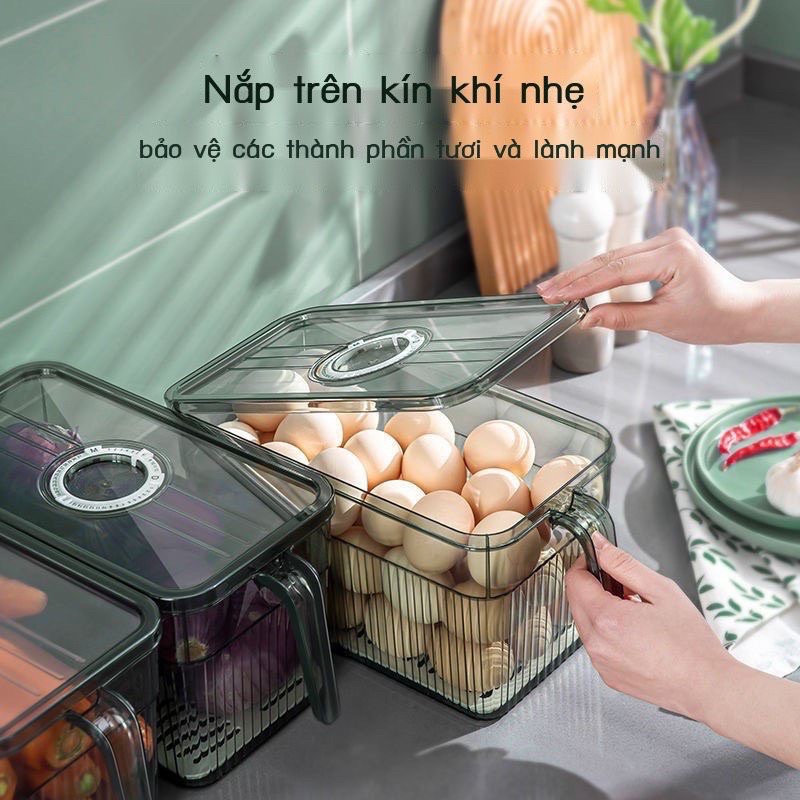 Hộp nhựa đựng thực phẩm, hộp đựng thức ăn tủ lạnh trong suốt có vòng ghi chú thời gian, khay lót đáy - Chất liệu cao cấp