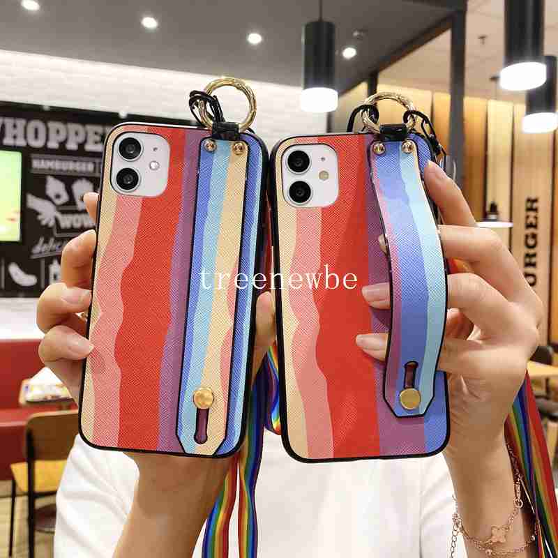 Fashion Casing for Xiaomi Mi Poco F3 M3 Redmi Note 10 9 Pro 10S 9S 9 9A 9C 8 8A 7 7A S2 Y2 Rainbow Gradient Wristband Hand Strap Soft Shockproof Phone Case