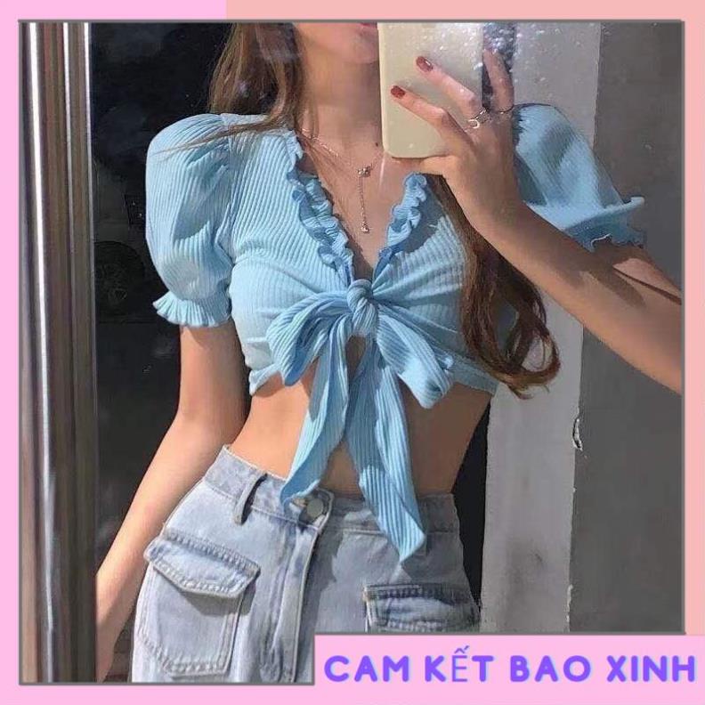 ÁO THUN CROPTOP XINH CỘT DÂY NƠ A3 [Hàng Siêu Cấp]