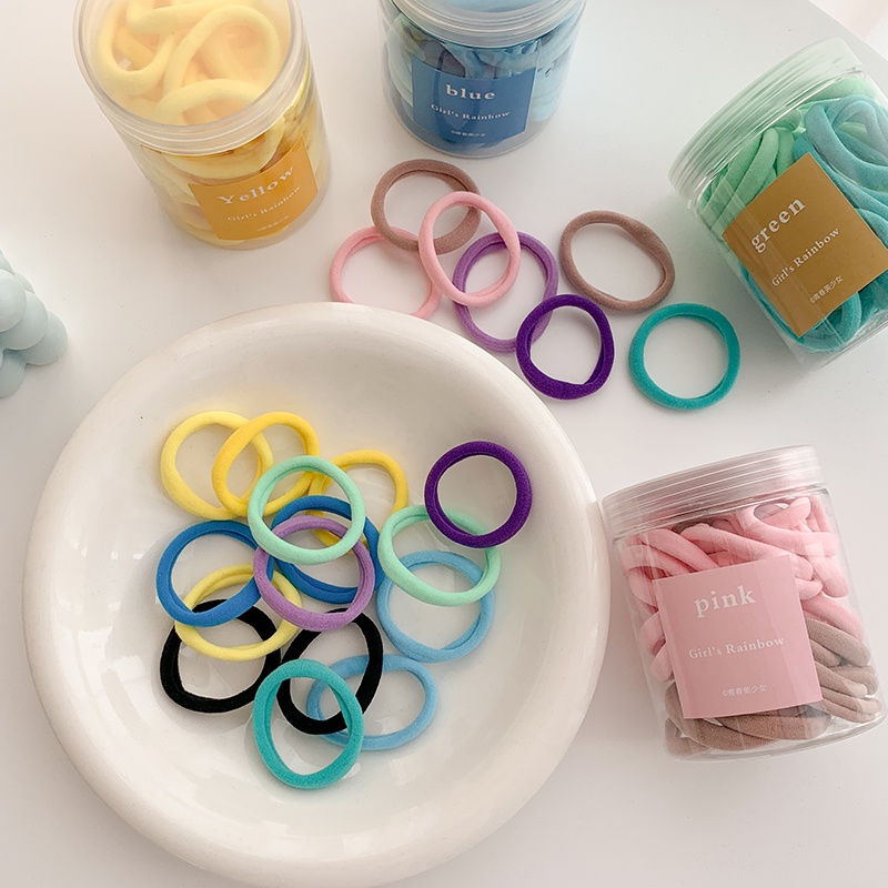 Set 100 Dây Buộc Tóc Co Giãn Nhiều Màu Sắc Dễ Thương Dành Cho Nữ