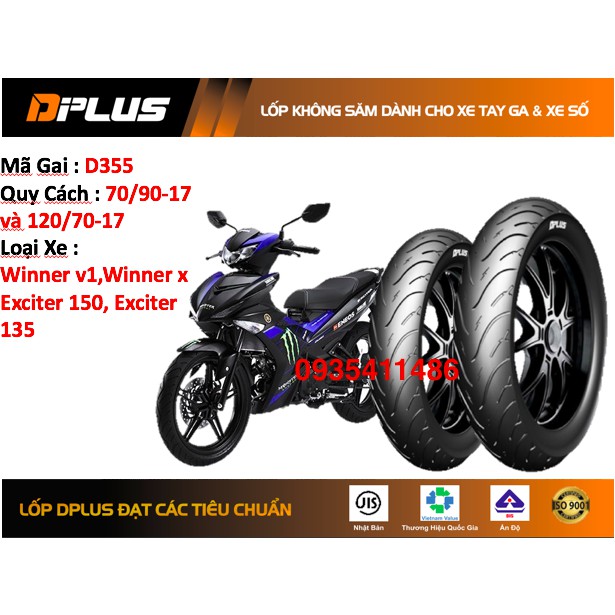 1 Cặp Vỏ  Xe Không Ruột Exciter 135,150 Winner 150 Không Săm Chính Hãng DPLUS và Xe Số Các Loại. NPP Khánh Thy