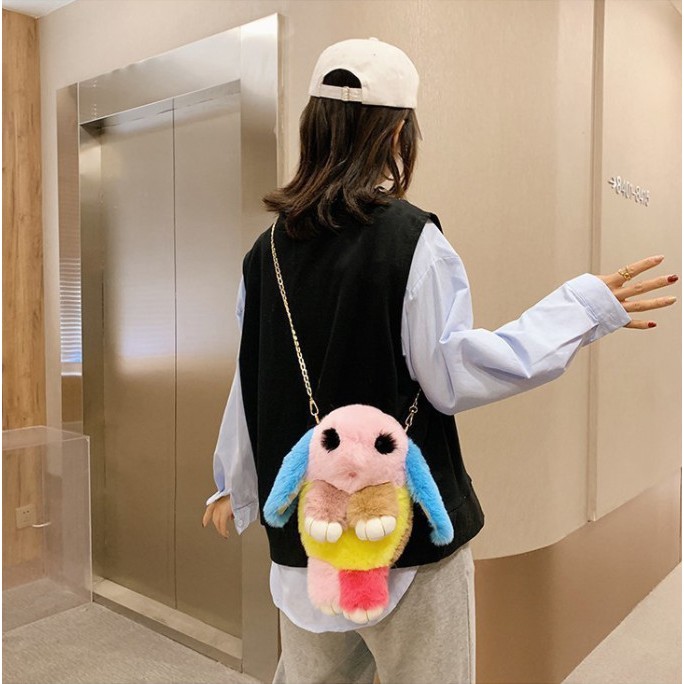 Túi xách đeo chéo hình thú kiêm balo hình thỏ siêu dễ thương hàng Quảng Châu [ giao màu ngẫu nhiên]
