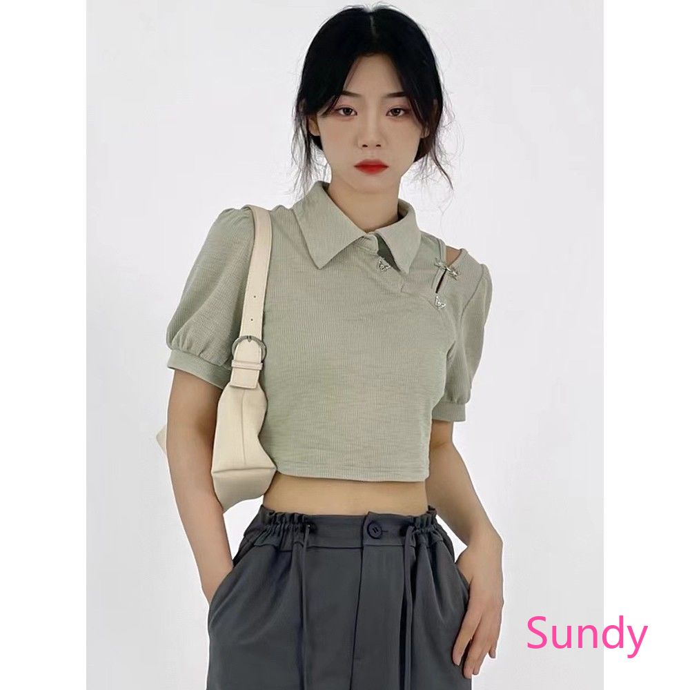 Áo Croptop Trễ Vai Hoạ Tiết Bướm Phong Cách Vintage