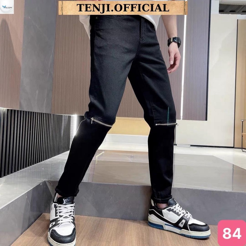 Quần jean nam màu đen rách gối khóa chất bò cao cấp co dãn 4 chiều cực đẹp, quần rin nam QJ84 Nhiều mẫu mới