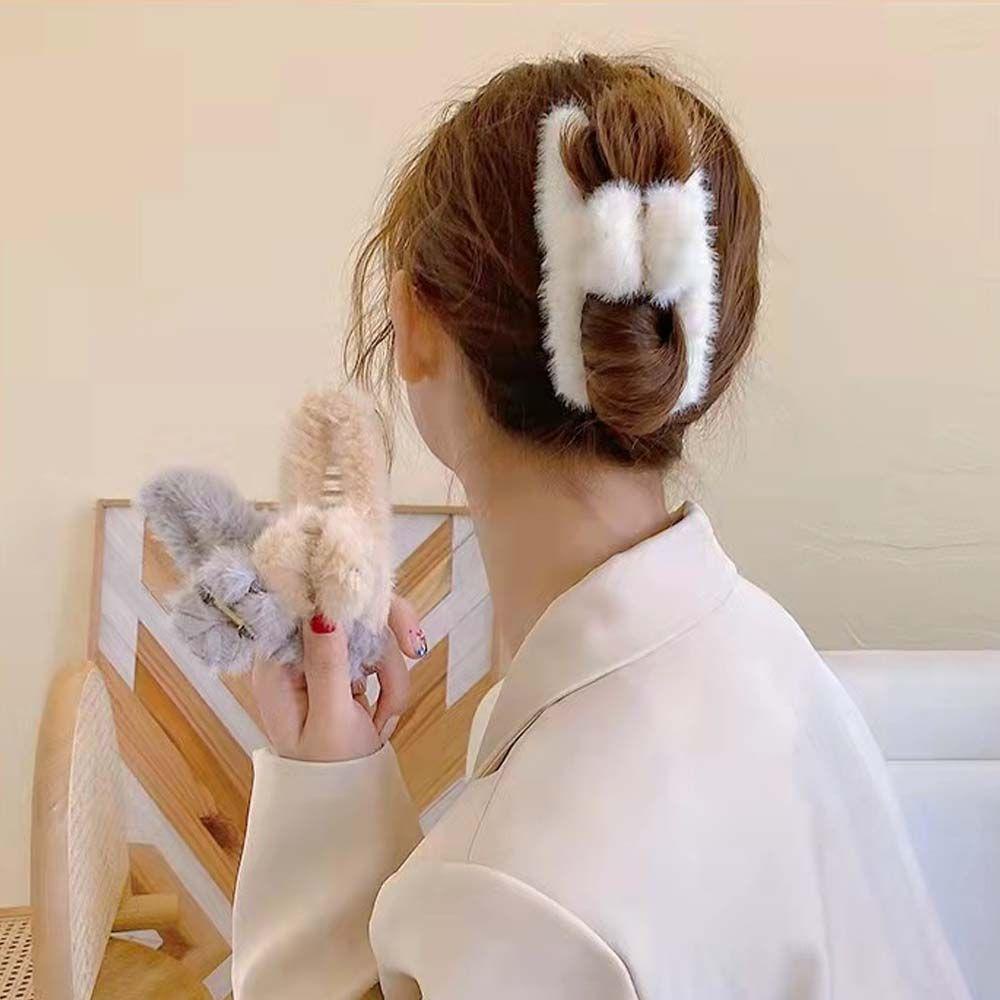 Kẹp Tóc Móng Vuốt Đính Lông Màu Sắc Trơn Thời Trang Thu Đông Dành Cho Bạn Nữ