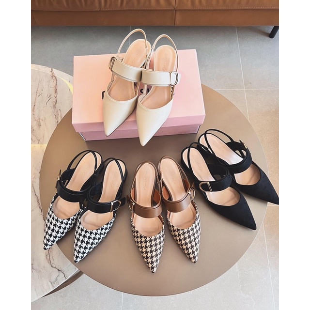 Giày slingback mũi nhọn phối dây ngang