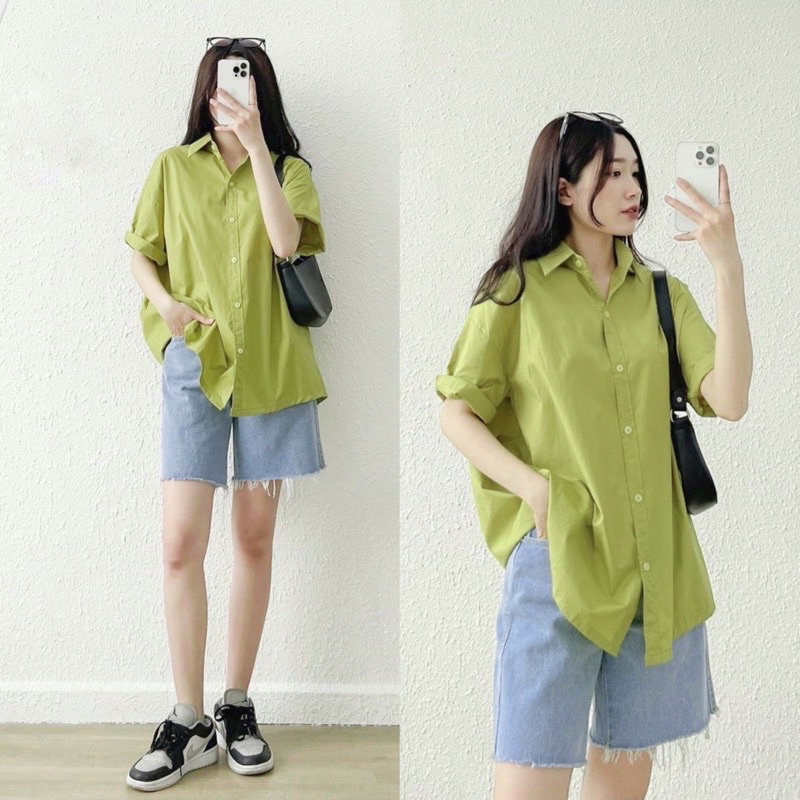 Sơ mi cộc tay trơn dáng rộng freesize | BigBuy360 - bigbuy360.vn