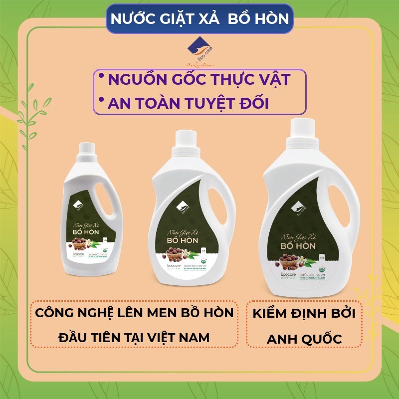 Nước giặt xả Hữu cơ Bồ hòn tinh dầu hoa bưởi Ecocare hữu cơ tự nhiên kiêm nước xả vải cho bé chai 2000ml