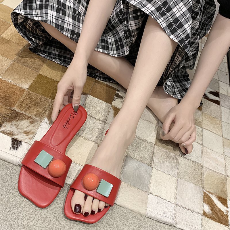 Women's Summer Korean Style New Fashion Outdoor Internet Celebrity Candy Color Flat Flip-Flops Trendy Slippers