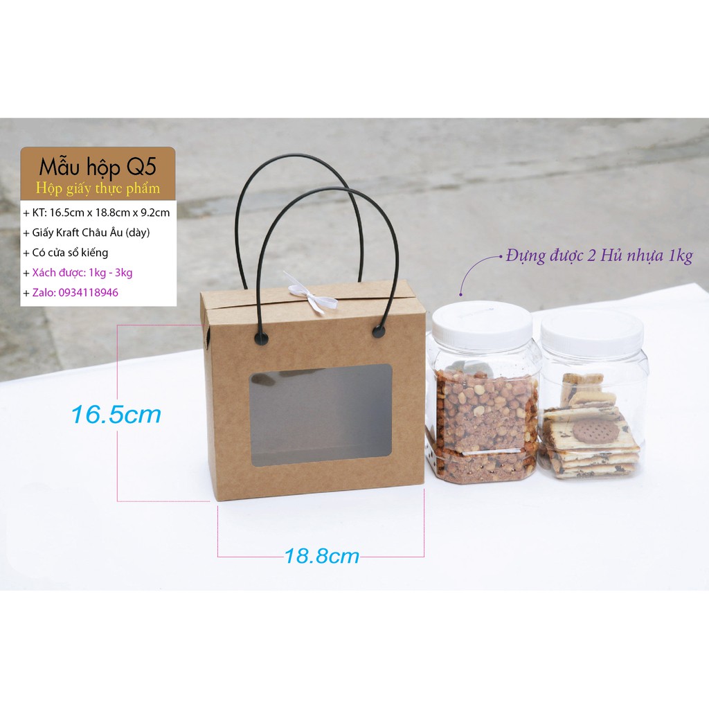 JG- 50 Hộp Giấy Kraft Châu Âu 16.5x18.8x9.9cm Đựng Trái Cây, Quà Biếu Tết, Mứt Tết Thực Phẩm Khô