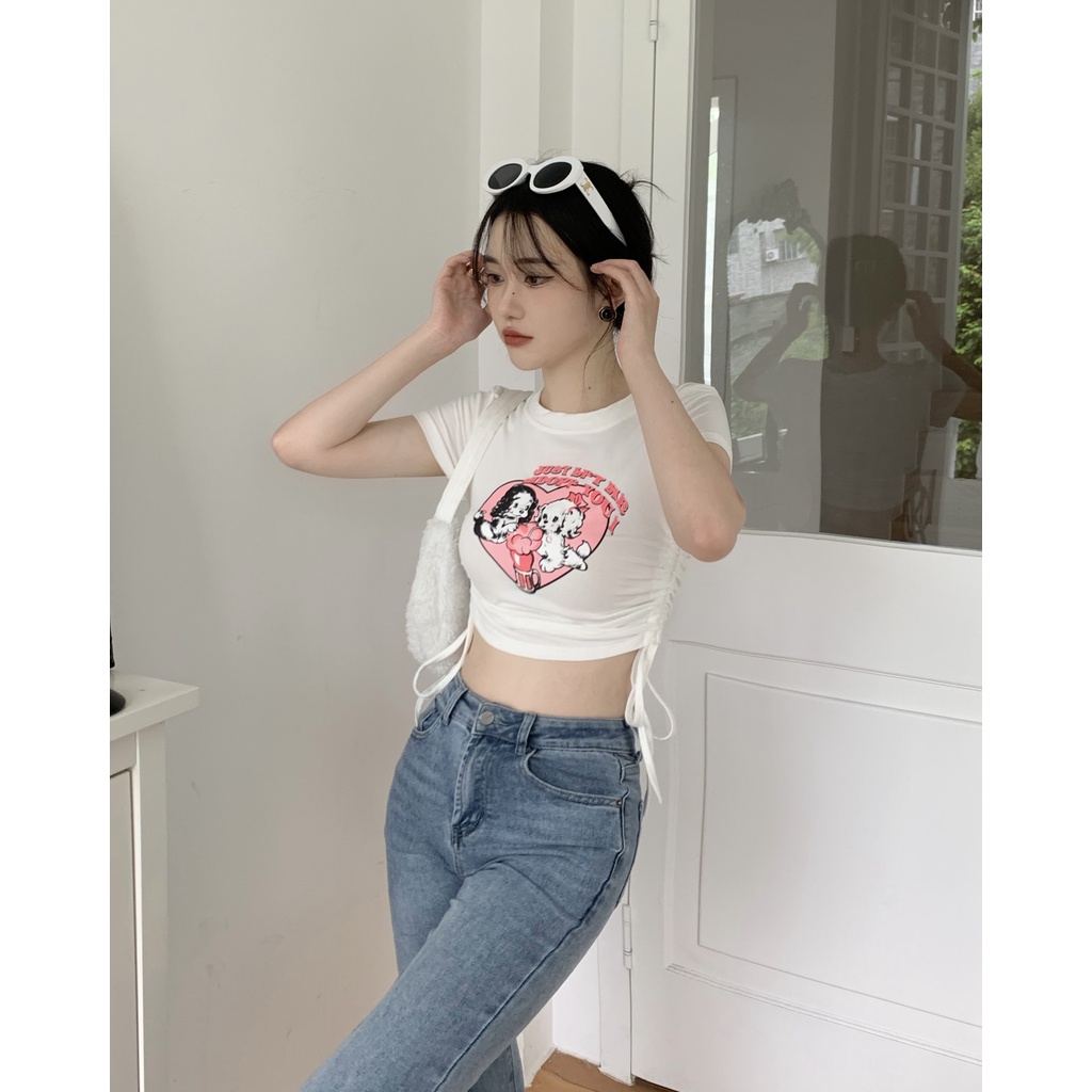 Áo Thun Croptop Cột Dây Dáng Ôm In Hoạt Hình Thời Trang Quyến Rũ Cho Nữ
