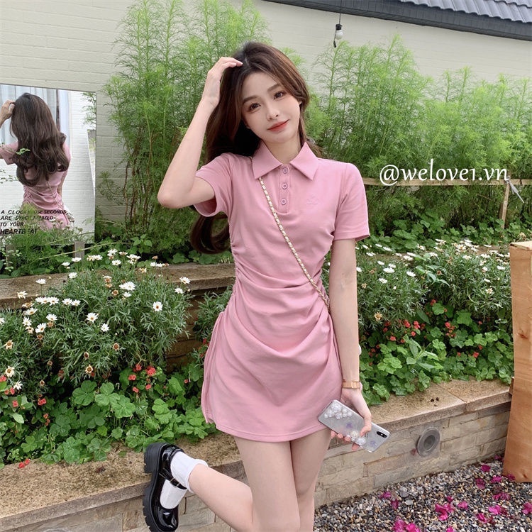 Đầm polo Tay Ngắn Dáng Ôm Thời Trang Hàn Quốc Quyến Rũ Cho Nữ