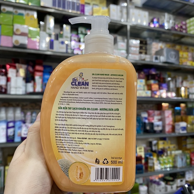 NƯỚC RỬA TAY DR-CLEAN HƯƠNG DƯA LƯỚI CHAI 500ML