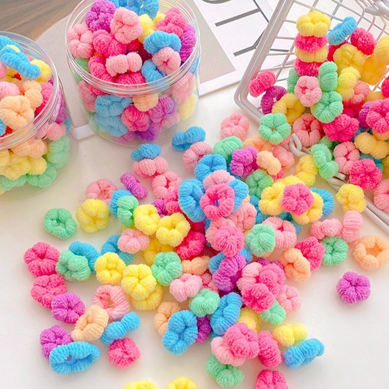 Set 100 Dây Buộc Tóc Co Giãn Màu Kẹo Đơn Giản Dễ Thương Cho Bé Gái