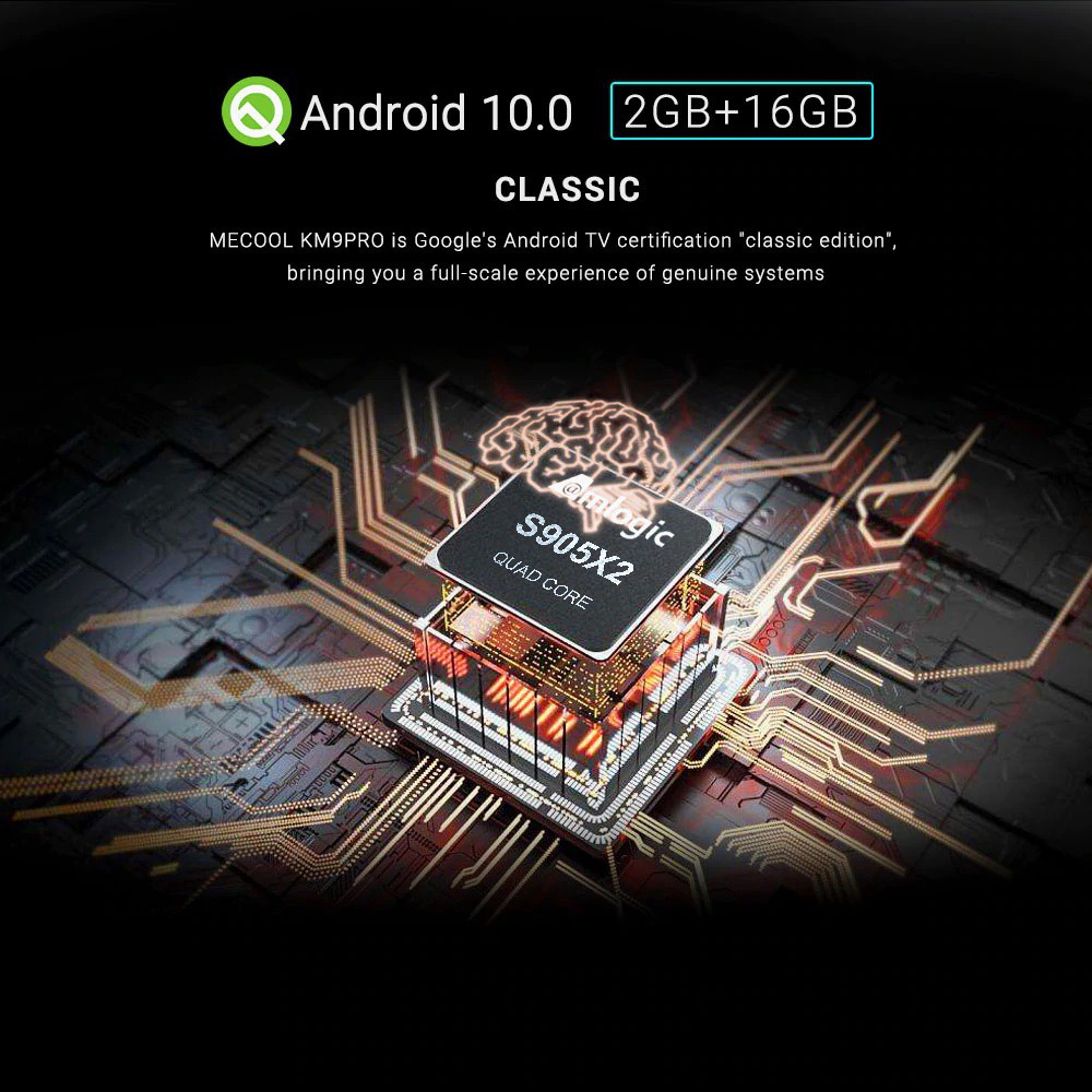 Mecool KM9 PRO CLASSIC, Android TV 10 chính chủ Google - 2GB RAM, 16GB Bộ nhớ trong, có điều khiển giọng nói kèm theo
