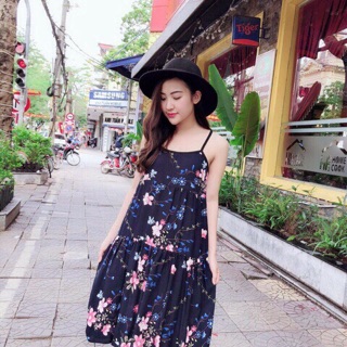 Đầm bầu lanh 2 dây