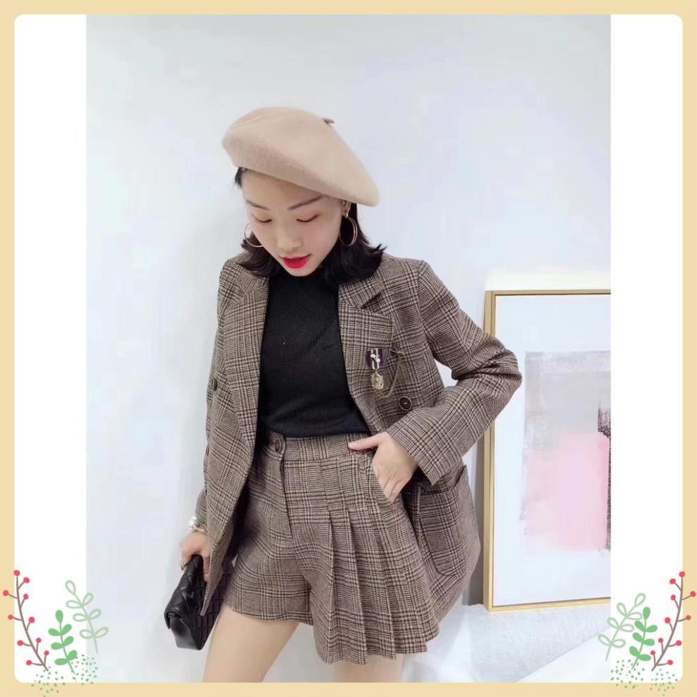 [Mã WAUP12 hoàn 15% xu đơn 150k] Áo vest, set áo blazer nữ kẻ caro kèm quần short, Có Lớp Lót Bên Tr
