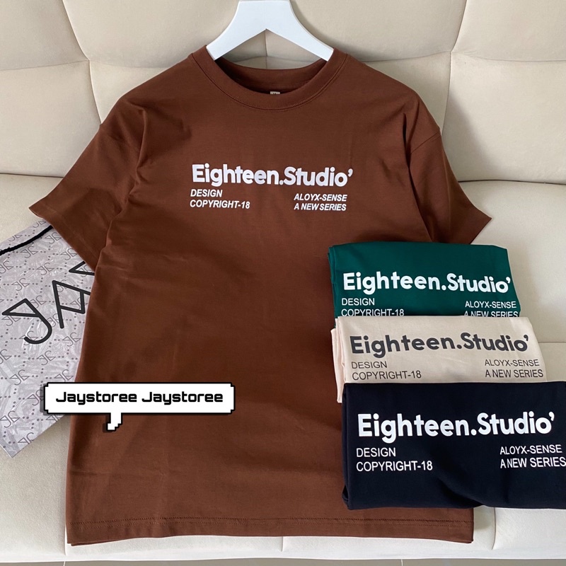 Áo Thun Tay Lỡ Unisex EIGHTEEN 18 màu ĐEN/KEM/XANH/ NÂU /Nam nữ unisex/ Áo phông cổ tròn form rộng Jaystoree2 ❤️