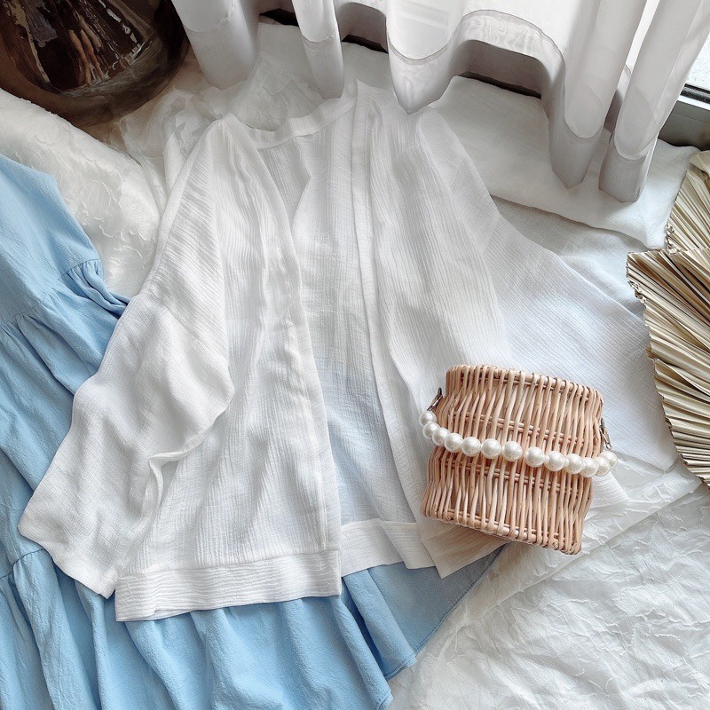 Set váy 2 dây hoa xanh kèm áo khoác mỏng cho mùa hè | BigBuy360 - bigbuy360.vn