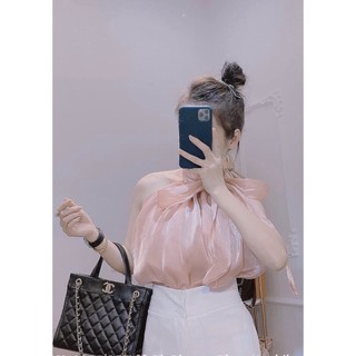 Áo cổ yếm cột nơ chất tơ cục hot